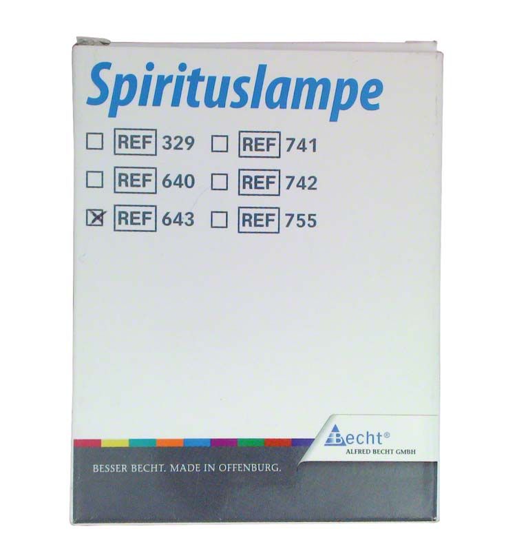 Verpackung der Spirituslampe Opalglas mit Referenznummer 643.