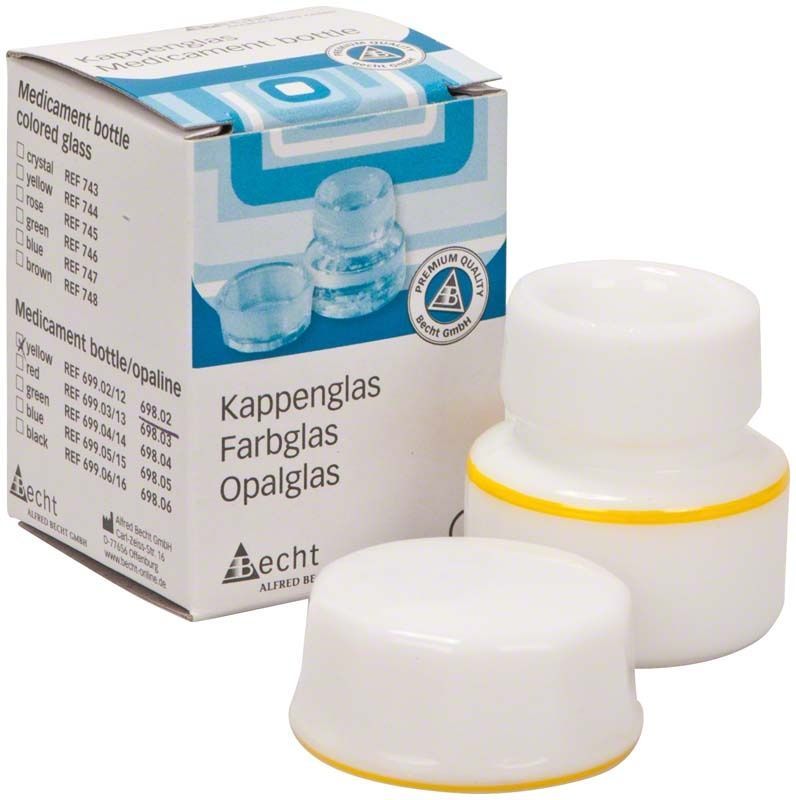 Kappenglas Simplex-Opalglas mit gelbem Ring auf weißem Hintergrund.