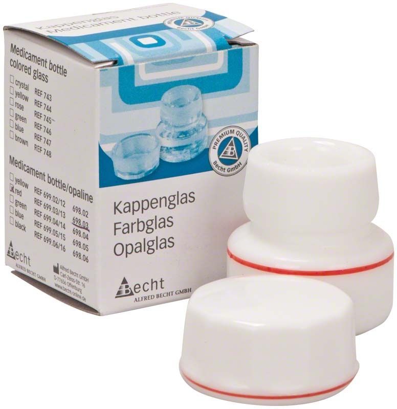 Kappenglas Simplex-Opalglas mit rotem Ring und Verpackung im Hintergrund.