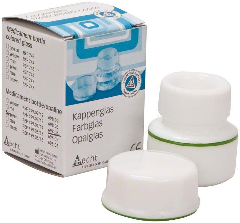 Kappenglas Simplex-Opalglas mit grünem Ring und Verpackung.