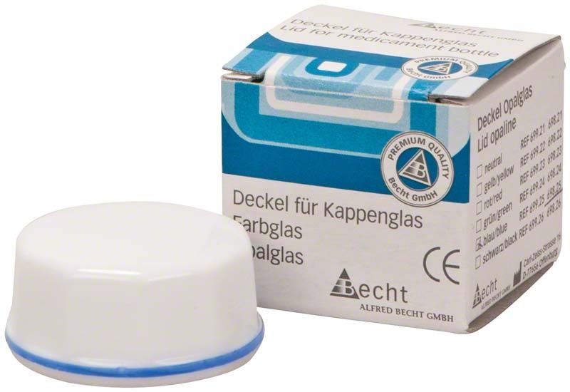 Deckel für Simplex-Opalglaskappengläser mit blauem Ring und Verpackung.