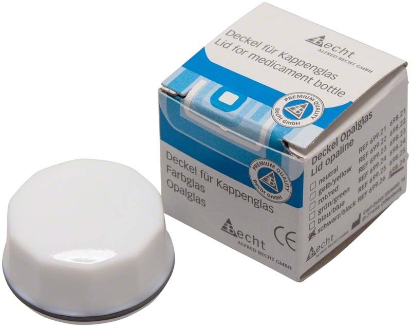 Kappenglasdeckel Simplex-Opalglas mit schwarzem Ring neben Verpackung.