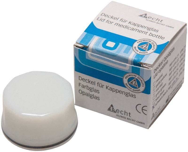 Kappenglasdeckel aus Opalglas mit schwarzem Ring und Verpackung.