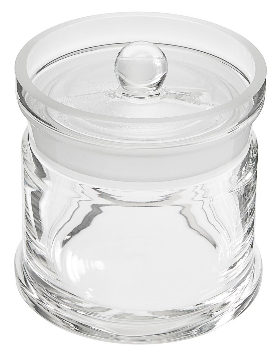 Watteglas mit eingeschliffenem Glasdeckel, Durchmesser 100 mm, Höhe 100 mm.