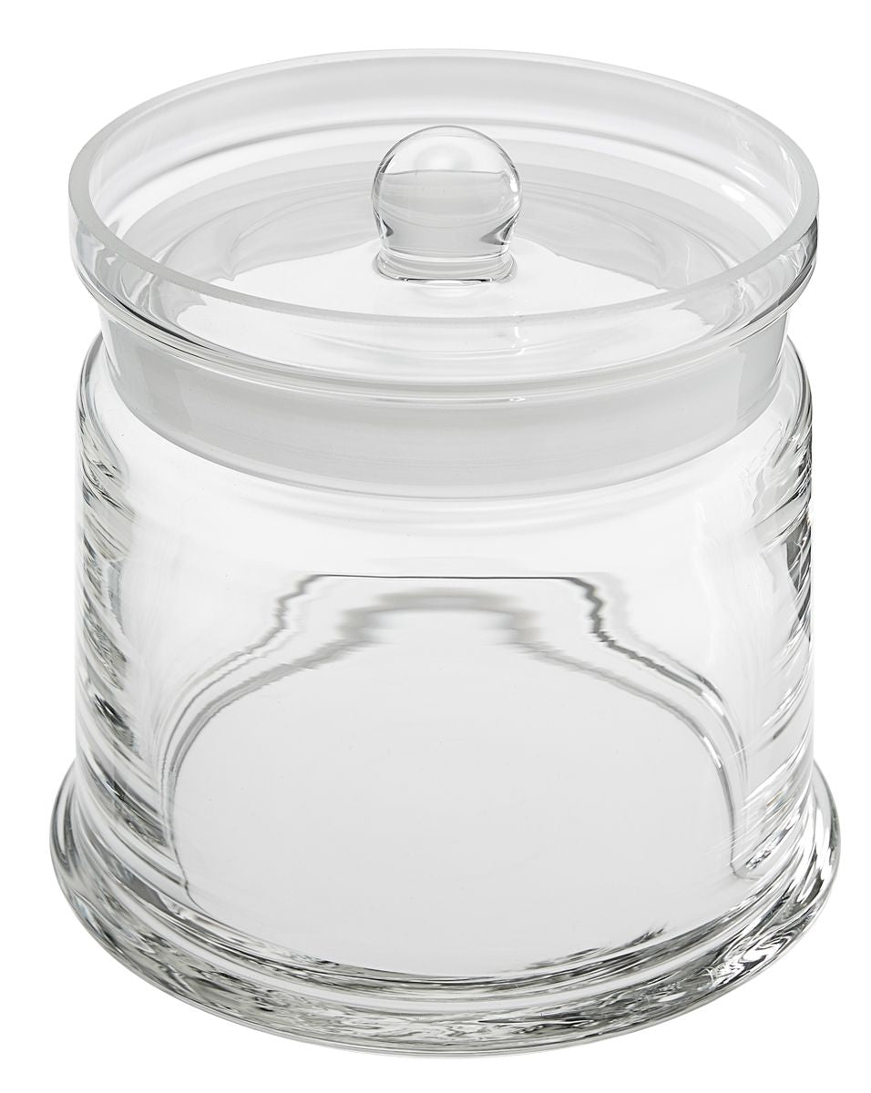 Watteglas mit eingeschliffenem Glasdeckel, Durchmesser 120mm, Höhe 120mm.