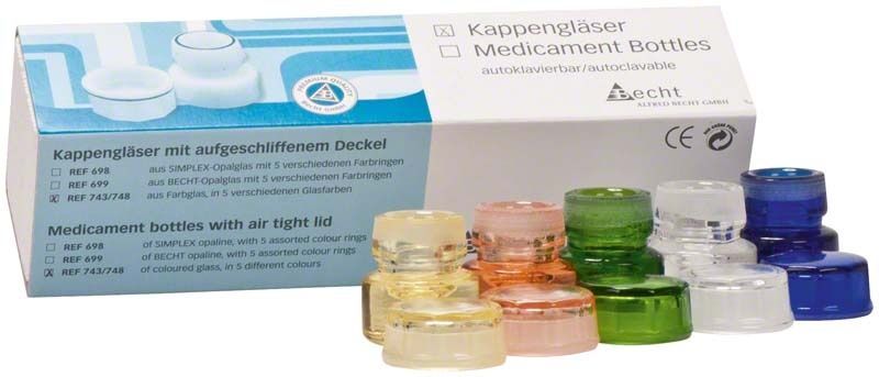 Kappengläser Buntglas mit farbigen Deckeln und Verpackung von Alfred Becht.