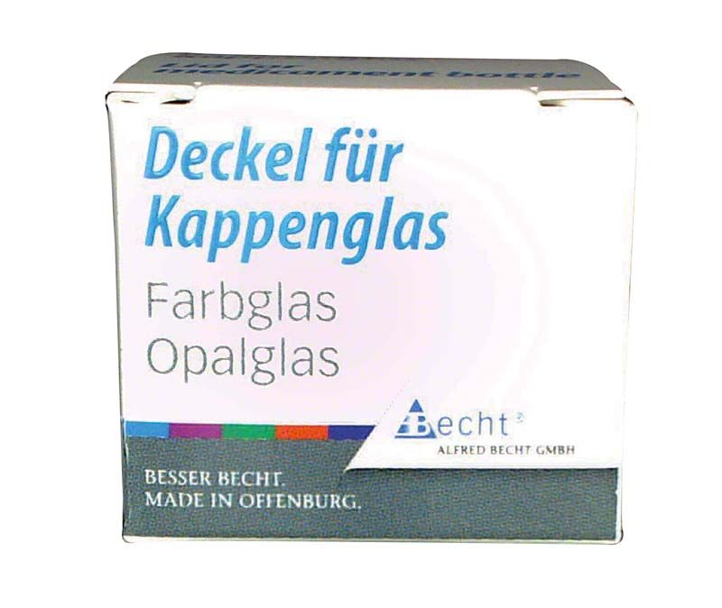 Deckel für Kappenglas aus braunem Buntglas in Verpackung.