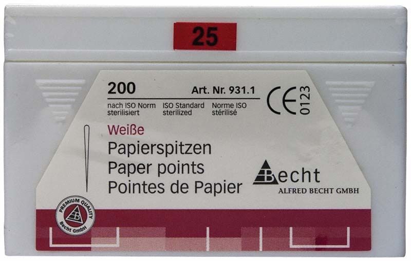 Weiße Papierspitzen Gr. 25, 200er-Packung in Kunststoffbox.