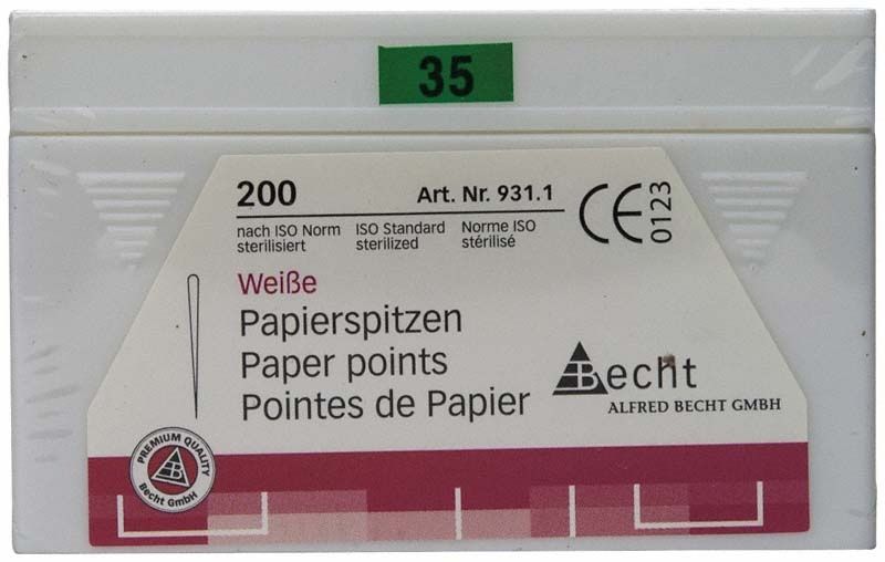 Weiße Papierspitzen Gr. 35, 200er Packung, nach ISO-Norm sterilisiert.