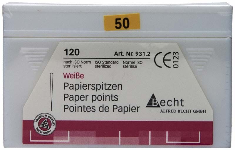 Weiße Papierspitzen Gr. 50 in 120er Packung mit ISO-Zertifizierung.