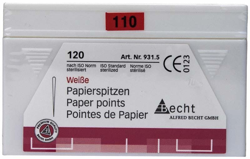 Weiße Papierspitzen Gr. 110 in Verpackung mit Produktinformationen.