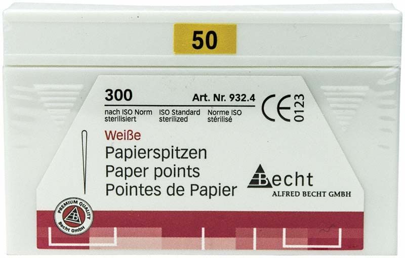 Weiße Papierspitzen Gr. 50, 300er Packung, für Wurzelkanaltrocknung.