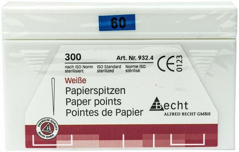 Weiße Papierspitzen Gr. 60, 300er Packung, für Wurzelkanaltrocknung.