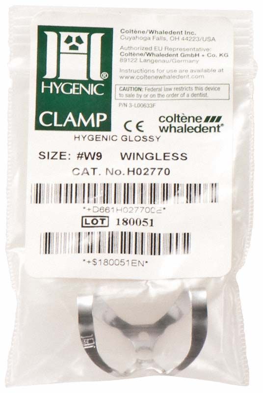HYGENIC® flügellose Klammer Nr. W9 für Frontzähne in Verpackung
