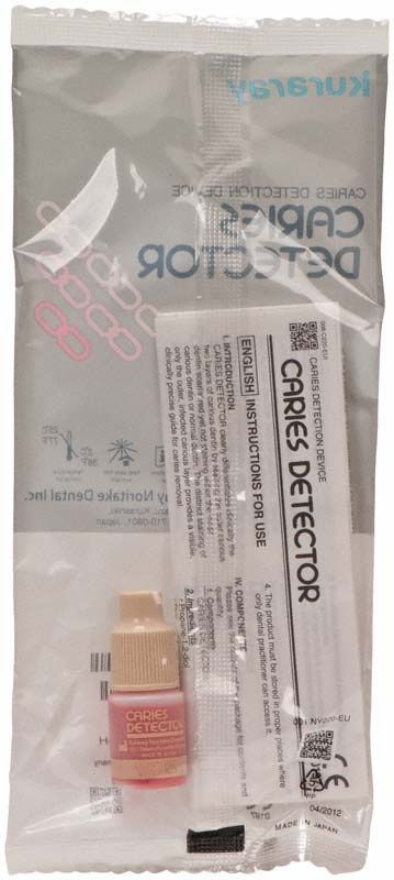 Caries Detector in Verpackung mit Gebrauchsanweisung und Kuraray-Logo.