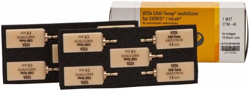 VITA CAD-Temp® multiColor Blöcke für CEREC®/inLab® in Verpackung.