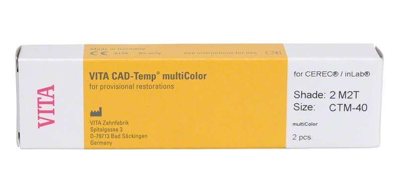 Verpackung der VITA CAD-Temp® multiColor Blöcke, Größe CTM-40, Farbton 2M2T.