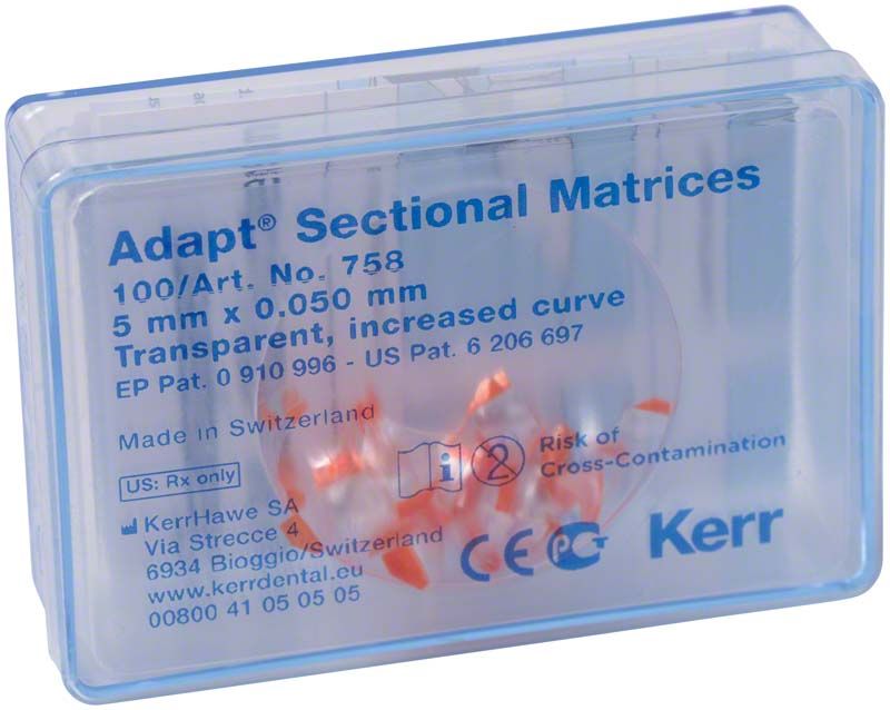 Hawe Adapt Sectional Matrizen, 5,0mm, in transparenter Verpackung.