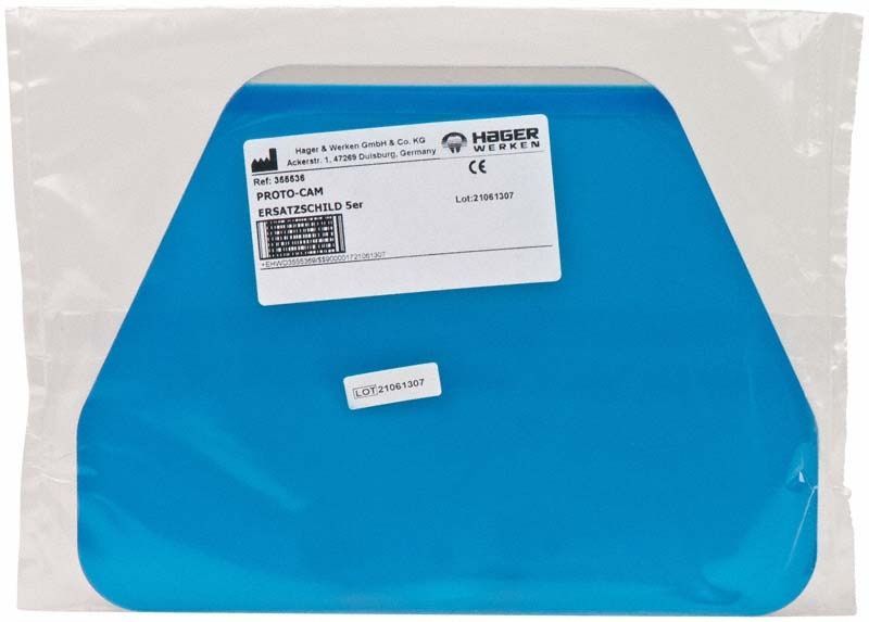 Proto-Cam® Ersatzschild in transparenter Verpackung mit Produktetikett.