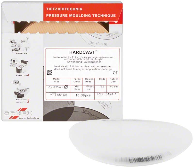Verpackung der HARDCAST® 0,4mm Folie für dentalen Gebrauch.