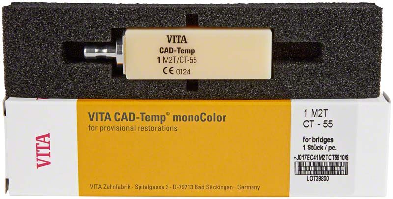 VITA CAD-Temp® monoColor Block für CEREC®/inLab® in Verpackung.