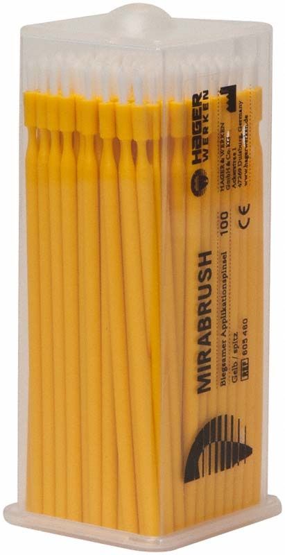 Mirabrush Pinsel gelb spitz in transparenter Verpackung.
