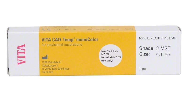 Verpackung des VITA CAD-Temp monoColor Blocks, Farbton 2M2T, Größe CT-55.