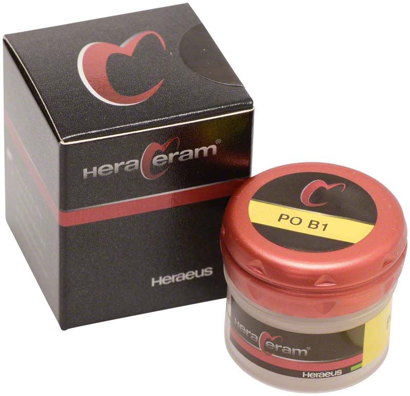 HeraCeram® Pastenopaker PO B1 in rotem Behälter mit Verpackung.
