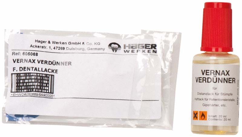 VERNAX-Verdünner in einer 20ml Pinselflasche mit Verpackungsetikett.