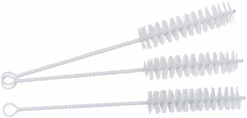 Medizinische Reinigungsbürsten für Absaugkanülen mit weißem Borstenkopf.