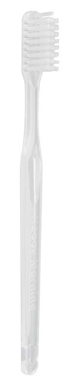 Einmalzahnbürste in transparenter Ausführung mit weichen Borsten.