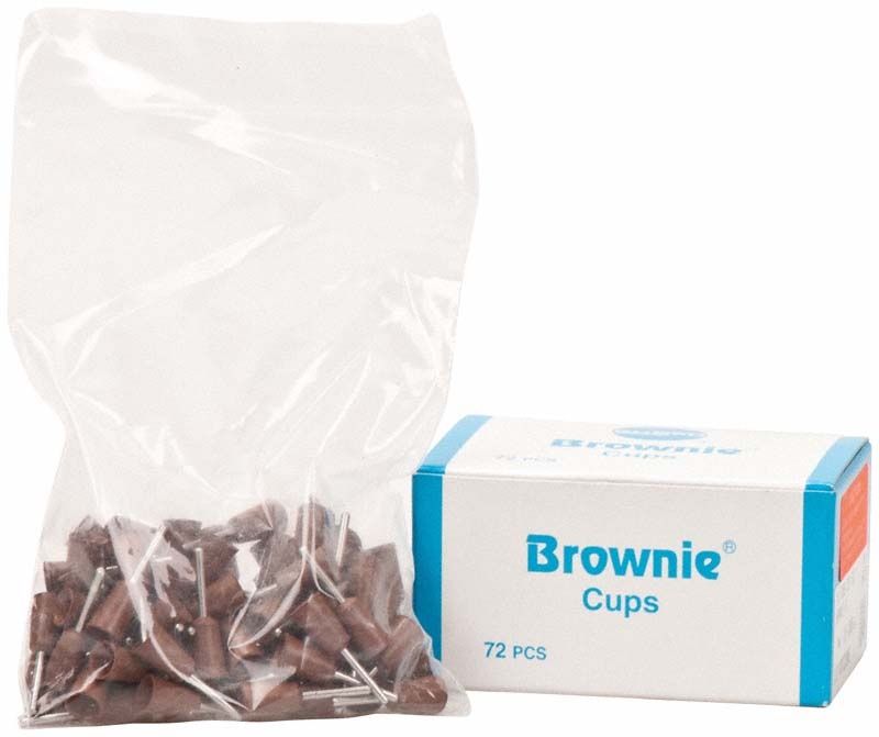 Silikonpolierer Brownie® Schaft FG im Set mit 72 Stück und Verpackung.