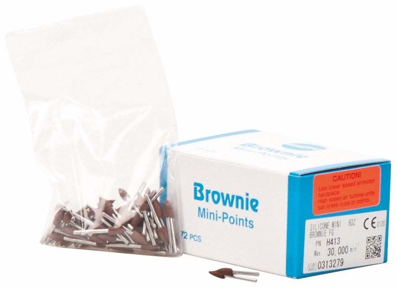 Brauner Silikonpolierer Brownie® Schaft FG - Minispitze, 72er Packung.