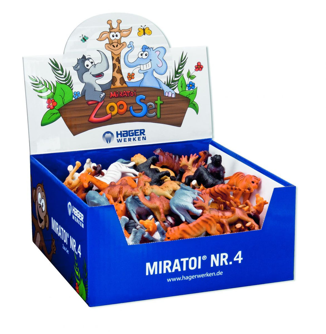 Miratoi® Nr. 4 Zoo-Set mit verschiedenen bunten Zootieren in Verpackung.