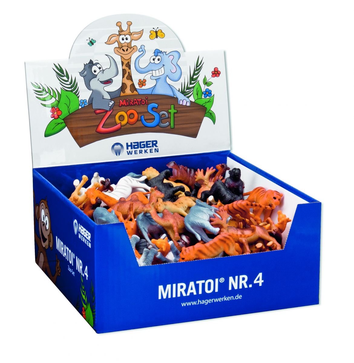 Miratoi® Nr. 4 Zoo-Set mit verschiedenen bunten Zootieren in Verpackung.