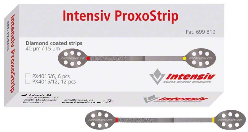 Intensiv ProxoStrip Finier- und Polierstreifen Verpackung mit Produktabbildung.
