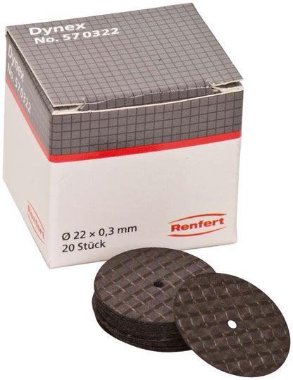 Dynex Trenn- und Schleifscheiben mit Verpackung, Ø 22mm, Stärke 0,30mm, 20 Stück.