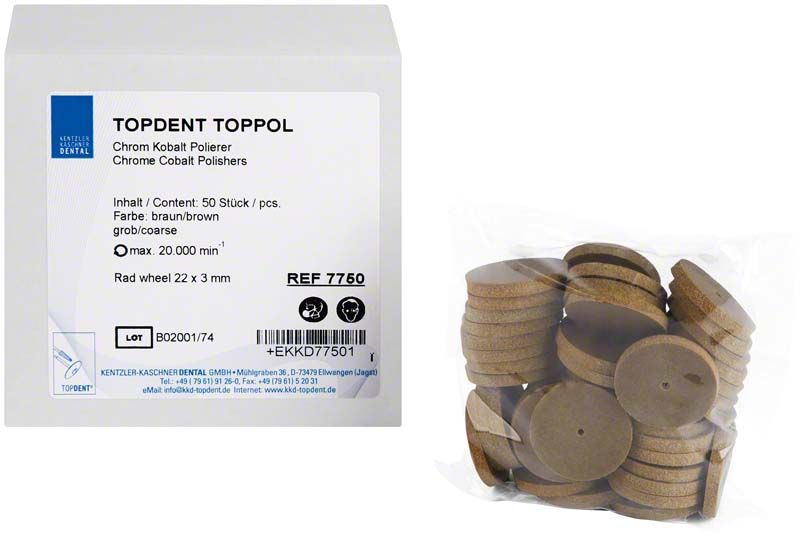 TOPDENT® TopPol grober Polierer Rad, braun, 22 x 3mm, 50 Stück.