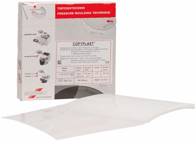 Verpackung der COPYPLAST® 10er 1mm mit sichtbarer Produktbeschreibung.