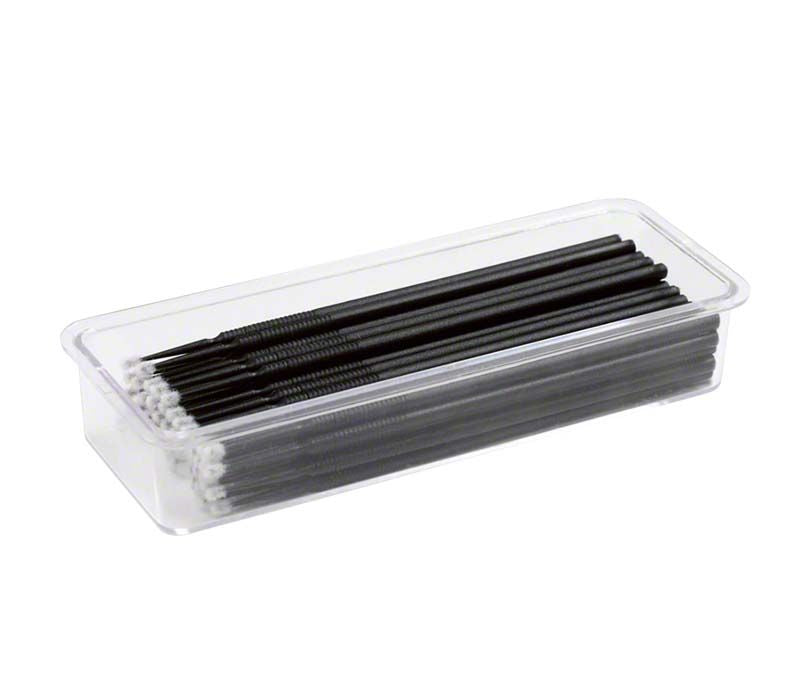 Schwarze One Coat Self-Etching Microbürstchen in transparenter Verpackung.