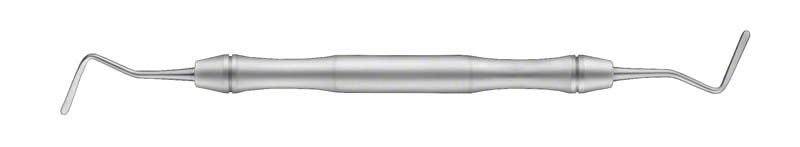 Zahnärztlicher Retraktionsfadenleger aus Edelstahl mit doppelten Enden.