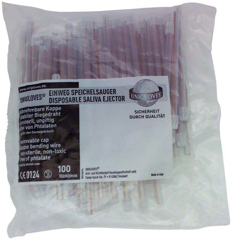 Transparente Speichelsauger im Beutel mit abnehmbarer Kappe, 100 Stück.