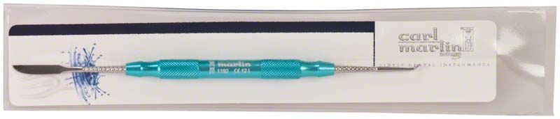 Modellierinstrument nach Le Cron mit grünem, ergonomischem Griff in Verpackung.