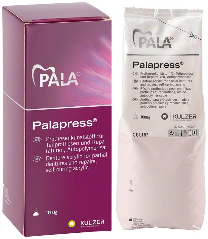 Palapress® Pulver 1000g rosa geadert Verpackung von Kulzer.