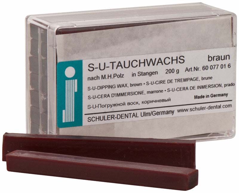S-U-Tauchwachs braun in transparenter Verpackung mit Etikett.