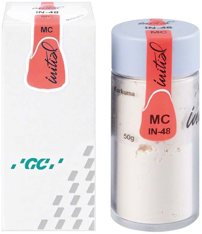 GC Initial MC INside 50g IN-48 Kurkuma Glasflasche und Verpackung.