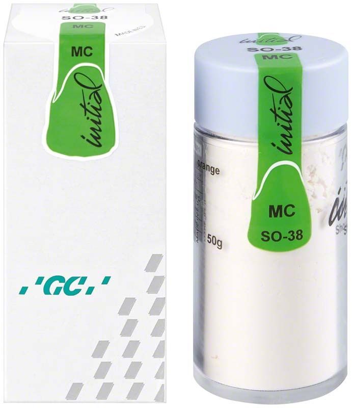GC Initial MC Shoulder Opaque 50g Behälter und Verpackung mit grünem Etikett.