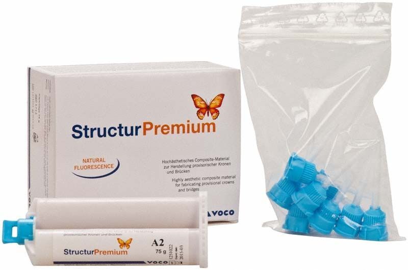 Struktur Premium Kartusche A2 75g mit Verpackung und blauen Mischdüsen.