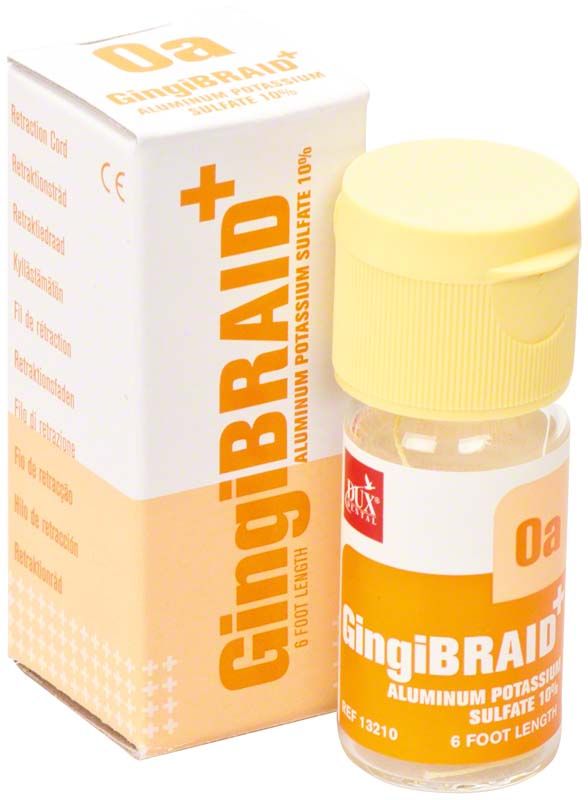 GingiBRAID+ Retraktionsfäden in Originalverpackung mit gelbem Deckel.