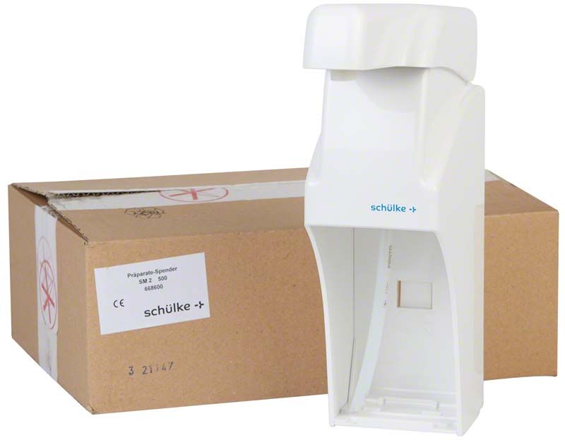 Präparatespender SM 2 in Weiß vor Kartonverpackung